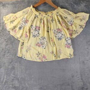 Hollister Women's Off‎ Shoulder Top XS Yellow Floral Ruffle Boho Cottagecore